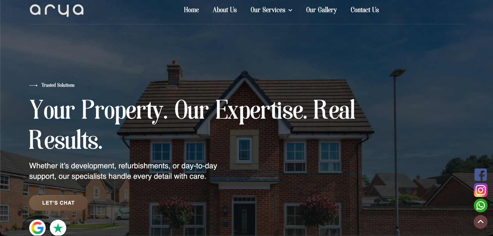Arya Home Improvement and Lifestyle — Landing Page